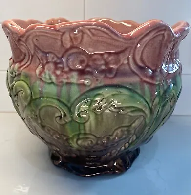 Vintage Weller Art Pottery Jardiniere Majolica Green Brown Drip Glaze Planter 11 • $89.95