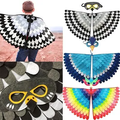 Bird Animal Wings Cosplay Costume Cape And Mask Elastic Dress For Kids Performan • £8.59