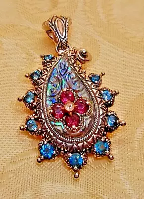 Barbara Bixby Sterling & 18k Gold Pendant With Topaz Garnet & Abalone + Chain • $245