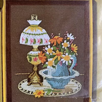 Lamp Lace And Flowers Vintage Crewel Kit Jiffy Stitchery NIP 5x7 • $14