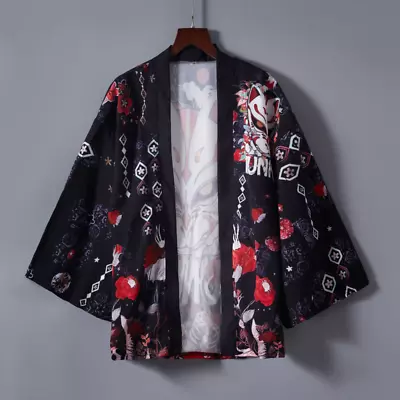 Men Fox Kimono Jacket Coat Cardigan Casual Japanese Retro Printed Harajuku Coat • $19.99