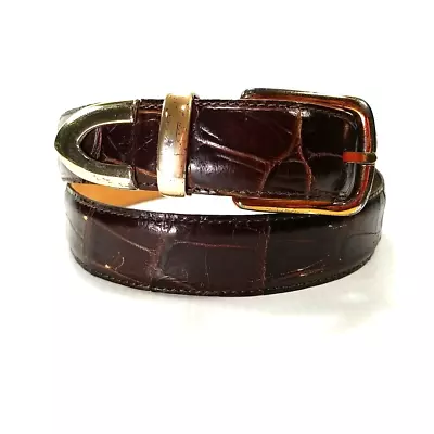 Martin Dingman Alligator Grain Italian Calfskin Leather Belt Sz 34 Hand Made USA • $19.18