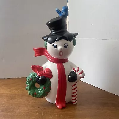 Vintage Ceramic Snowman Frosty Mold 13” Top Hat Candy Cane Scarf Hand Painted • $36.99