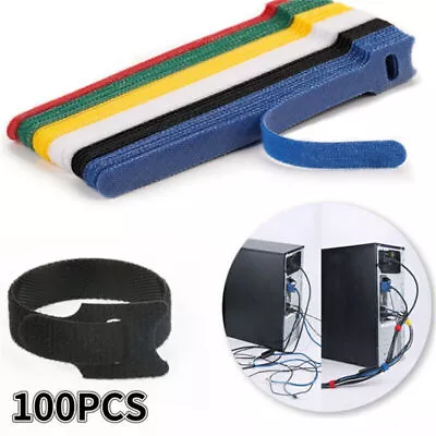 100Pcs Reusable Ties Hook And Loop Fastener Tape Nylon Velcros Cable Ties Strap • £8.55