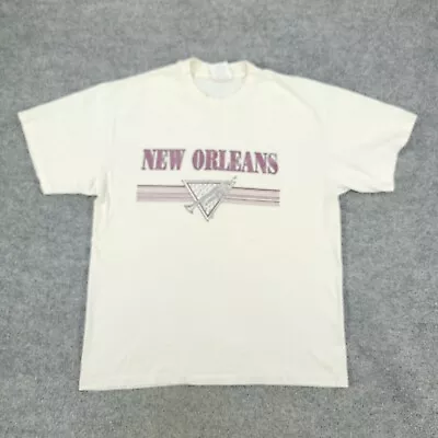 Vintage New Orleans Shirt Men Large White Graphic Tee Short Sleeve Single Stitch • $8.99