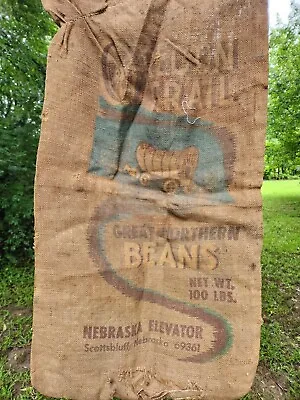 Vintage Burlap Sack Oregon Trail Nebraska Elevator Great Northern Beans • $1729