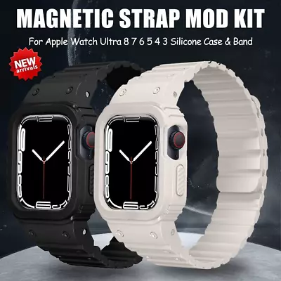 Magnetic Band Mod Kit +Case For Apple Watch Ultra 8 7 6 5 4 Silicone Strap 49mm • $12.88