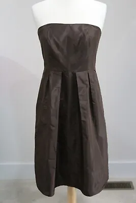 NWT J CREW Vintage Chocolate Brown Silk Taffeta Pleated A-Line Strapless Dress 8 • $29.99