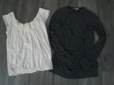 Cabi Lot/2 Off White Cap Sleeve~Black & Gray Striped Long Sleeve Tops Sz XS • $11.99