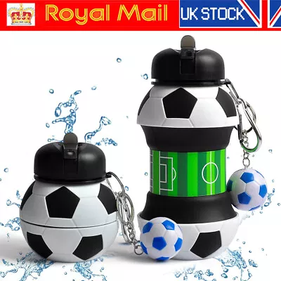 Foldable Collapsible Water Bottle BPA FREE Silicone Soccer Shape Kids Sport Gift • £11.90