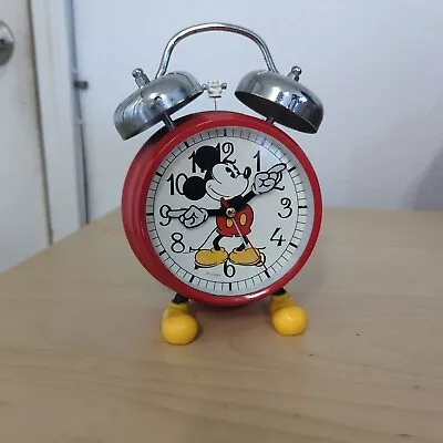 Vintage Disney Mickey Mouse Red Silver Double Bell Alarm Clock No Battery Cover • $12.98