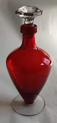 Cambridge Red Carmen Glass Decanter Bottle Crystal Foot Stopper #1321 Pattern • $199.99