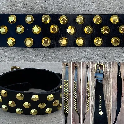 B-Low The Belt Black Leather Belt Gold Color Studded Look Waist Belt Size S • $184.50