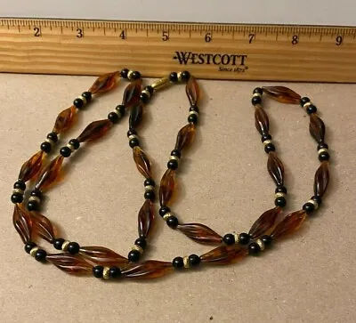 Vintage Amber With Black & Gold Bead Design (Screw On Clasp) • $6.50