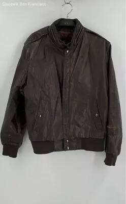 U2 Wear Me Out Mens Brown Leather Long Sleeve Pockets Bomber Jacket Size 40 • $24.99