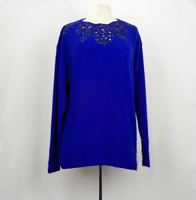 Vintage 90s Sweater IB Diffusion Blue Embellished Beaded Misses Size L • $39.95