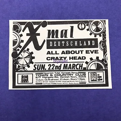 Xmal Deutschland Crazyhead Advert 1987 Town & Country Club Gig Music Press Ad • £3.25