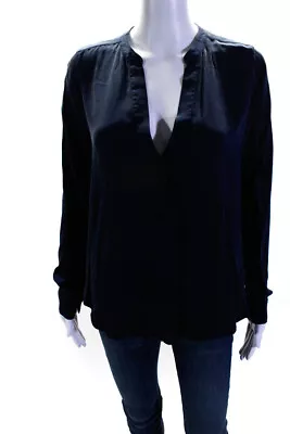 Vince Women's Silk Long Sleeve V-Neck High Low Blouse Blue Size 8 • $52.45
