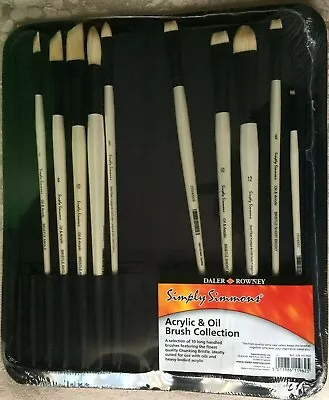 Daler Rowney Simply Simmons Acrylic & Oil Brush Set Zipped Case 10 Long Brushes • £29.97