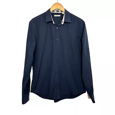 Burberry Brit Mens Button Up Shirt Nova Check Trim Large Blue Long Sleeve • $150