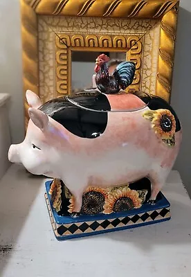 French Barnyard Nancy Mink Pig Cookie Jar Pig/Rooster Cookie Jar With Lid • $44.99