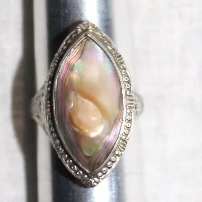 Vintage Sterling Silver Abalone Shell Ring • $25