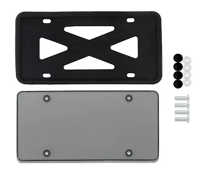 $12.50 • Buy Silicone Black License Plate Frame With Cover -1 Set Flat Smoked License Plate 