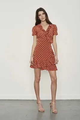 Realisation Par Valentina Mini Rust Spot Wrap Dress Size S • $65