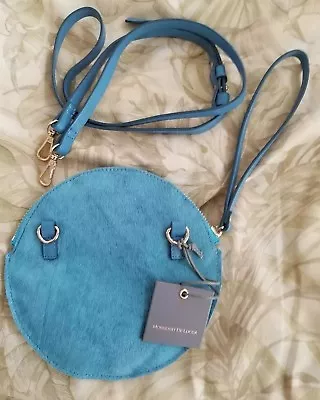 Nwt Monserat De Lucca Noa Circle Light Blue  Died Pony Hair Small Bag Wristlet • $50