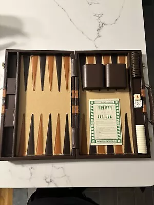 Vintage Brown Backgammon Set In Travel Case W/ Rule Pamphlet (Pre-Owned) • $29.99