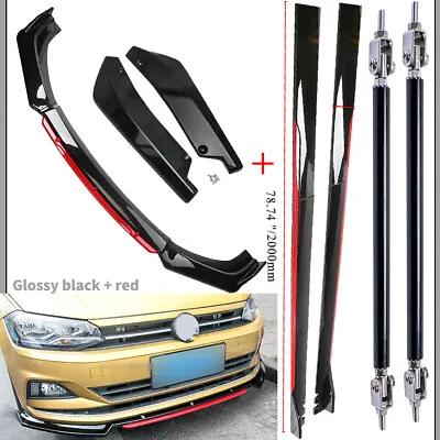 For Volkswagen VW Polo Front Bumper Lip Spoiler Body Kit+Side Skirt Glossy Black • $99.99