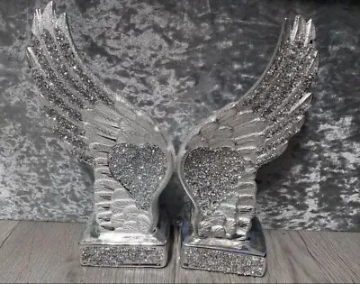 £21.99 • Buy Bling Shiny Crushed Diamond Set Of 2 Angel Wings Shelf Sitters Ornament Gift