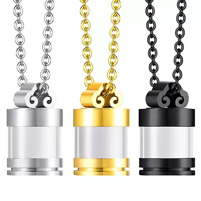 Stainless Steel Glass Cylinder Urn Necklace For Ashes Cremation Memorial Jewelry • $11.98