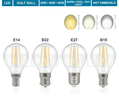LED Round Golf Ball Bulb 25W 40W SES E14 B22 E27 B15 Warm White Beautiful Light • £2.98