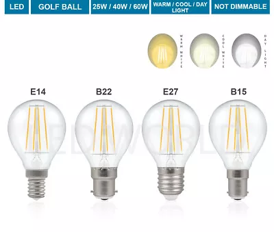 £4.99 • Buy LED Round Golf Ball Bulb 25W 40W SES E14 B22 E27 B15 Warm White Beautiful Light