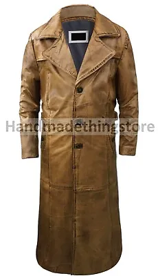 Leather Trench Coat Long Duster Coat For Men - Genuine Lambskin Leather Coat • $115