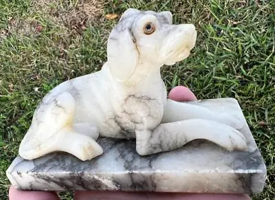 Old Hand Carved Alabaster Italian Marble Art Sculpture Dog Statue Carving Italy • $82.50