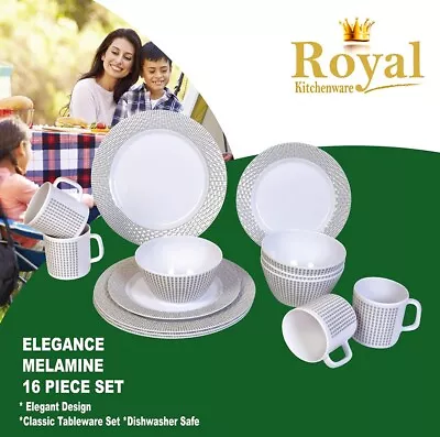 Melamine Dinner Set Elegance 16 Piece Caravan Camping Picnicware Jayco RV PARTS • $34