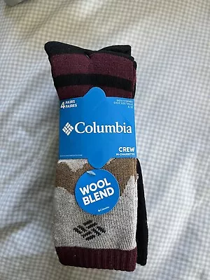 Columbia Men’s Socks 4 Pair Crew Wool Blend Socks Size 6-12 • $19.99