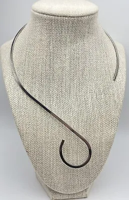 Solid Sterling Silver Rigid Modernist Swirl Collar Necklace Open Front 20g • $31.99