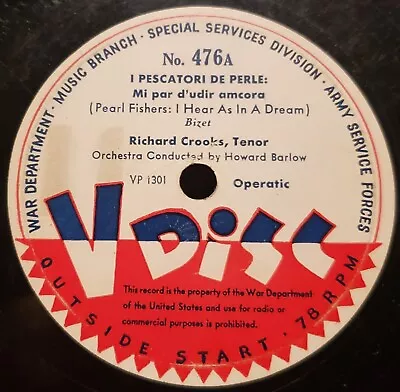 V-Disc No.476 Richard Crooks Howard Barlow-Marcelle Denya Edward Sadowski  78rpm • $19.99