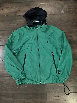 Vintage Nautica Jacket Mens Medium Green Blue Windbreaker Hooded Lined Retro XL • $29.99