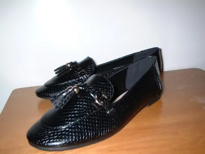 London Rebel Black Snake Pattern Tassel Loafers Slip On Shoes Size 5/38 • £8