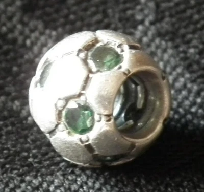 $30 • Buy Pandora 925 Silver Soccer Ball Charm With Green Gems