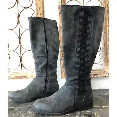 Maurices Sharon Gray Lace Up Riding Boots Women 8.5 Mid-Calf  99184 • $25.93