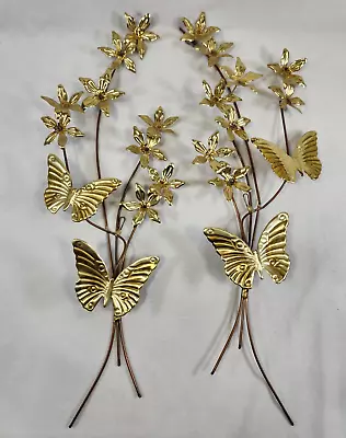 Vtg Home Interiors MCM Wall Art Brass Gold Metal Butterfly Flowers HOMCO Lot 2 • $24.99