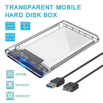 Hard Drive Enclosure 2.5 Inch USB 3.0 SATA Case External Clear Caddy HDD SSD  • £13.97