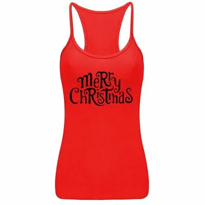 £6.95 • Buy Womens Ladies Merry Christmas Cute Text Tank Dance Printed Lycra Stretchy Vest