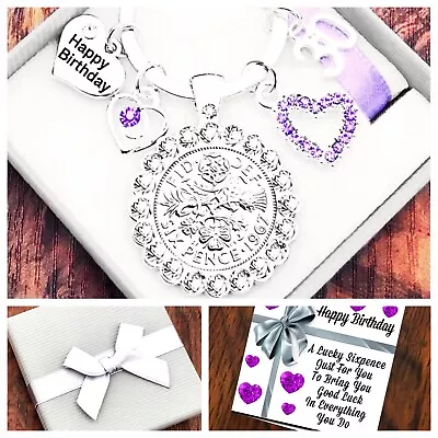 60th 70th 80th BIRTHDAY Gifts Lilac21st 25th Lucky Sixpence Keyring Gift Box • £4.45