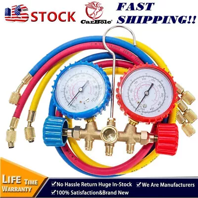 $33.93 • Buy Set Recharge Refrigeration Kit 5FT AC Vacuum Pump  HVAC A/C Manifold Gauge US